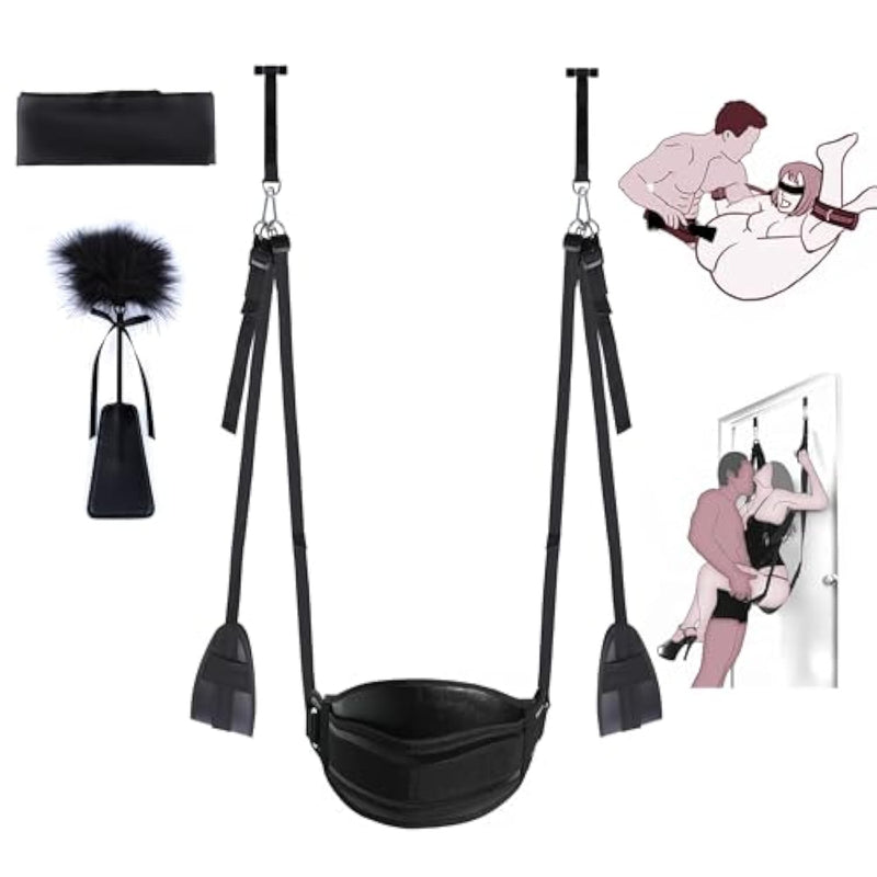 Sex Swing & Bondage Slave Bdsm Set, Adjustable Shoulder Strap, Sex Furniture For Women'S Pleasure Adult Sex Games, Holds Up To 300 Lbs Bdsm Kit Couples Toys With Leather Plush Cushion