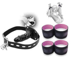 Bdsm Restraint Kit Dildo Mouth Gag Ball Gag Realistic Penis Sex Gag With Lock & Wrist Thigh Cuffs Handcuffs Sex Toys For Adult Couple Sm Game
