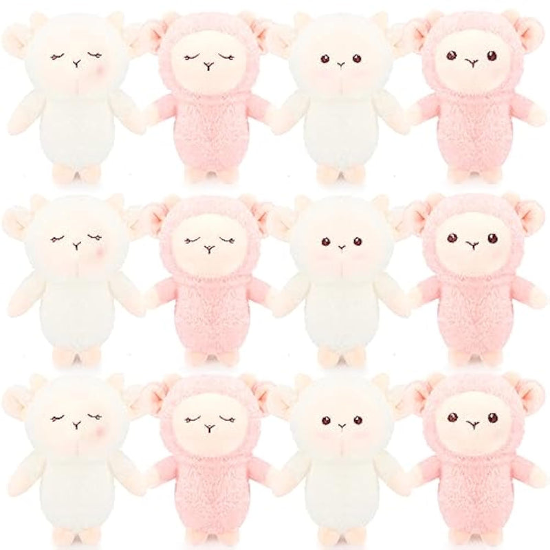 12 Pcs Mini Lamb Plush Keychain Bulk 4.7 Inch Christmas Sheep Stuffed Animal Soft Adorable Lambs Christmas Party Favor Gifts For Kids Boys Girls Birthday Baby Shower Basket Stuffers