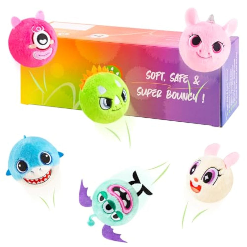Bouncy Balls With Plush Cover - Bpa -Free Safe Sensory Toys For Toddlers Kids - 3" Large Size 10 Ft High - Christmas Toy Birthday Gift - Ideal Stocking Stuffers For Boys Girls 1-3 3-5 5-8 8-12