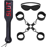 Bondage Restraint Hogtie Set, Handcuffs Ankle Cuffs And Blindfold Slut Spanking Paddle For Adults Sex Toys