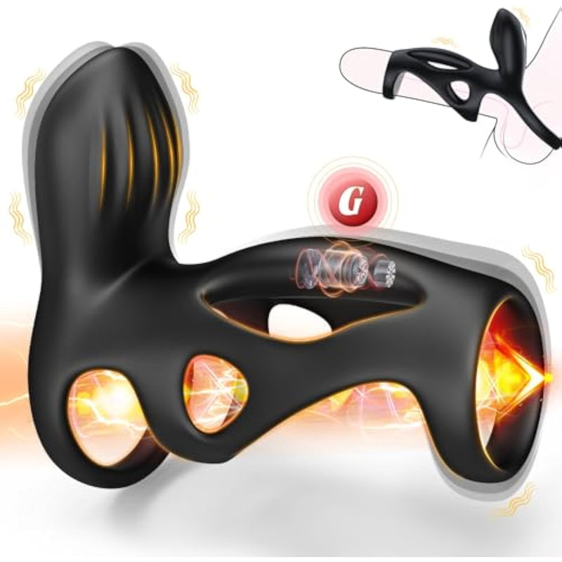 Vibrating Cock Ring Sex Toys for Men - Penis Sleeve with 10 Vibration Modes, Penis Vibrator Extender Dual Motor Testicles G Spot Stimulation, Male Erection Ring Adult Toys Male Couples Pleasure