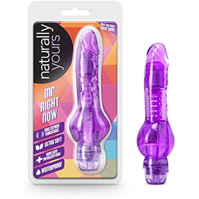Mr. Right Now - Petite 6.5 Inch Curved Vibrating Dildo - Powerful Tunable - Soft 1" Slim Shaft - Ipx7 Waterproof For Bath Time Play - Beginners Sex Toy For Women - Clear Purple