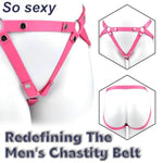 Male Anti-Off Chastity Cage Strap Penis Cage Accessories, Pu Auxiliary Elasticity Belt With Scrotum Cock Rings, Three Way Elastic Bondage Sm Sexy Underwear Belt Sex Toys For Gay Men (Pink)