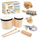Wooden Musical Instruments For Toddlers – Montessori Kids Drum Set With Bongo Drum, Jingle Bells, Cymbals, Castanet And Guiro, Perfect Music Toys For Kids And Montessori Toys For 3 Year Old Plus