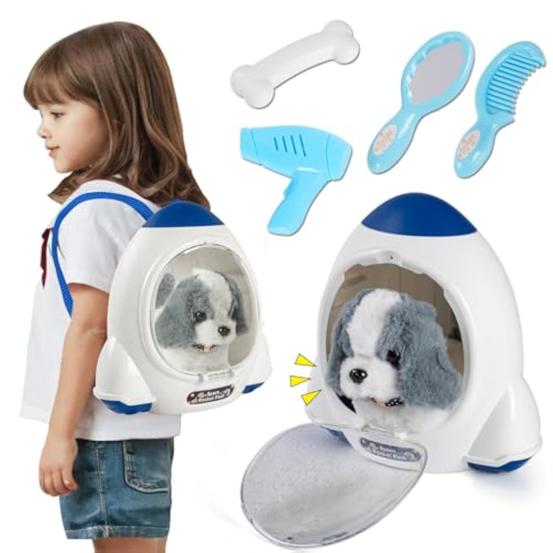 Robot Dog Toy For Kids,Electronic Pet Puppy W/Walking&Barking,Pet Care Pretend Play Set,Interactive Plush Stuffed Toys With Backpack, For Boys,Girls,Toddlers