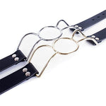 Metal Butterfly Ring Gag With Leather Head Slave Harness Restraint Mouth Gags Sex Toys For Couples (Gold)