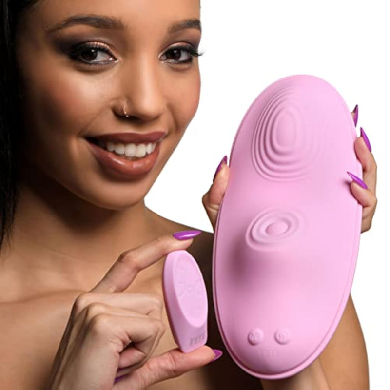 The Pulse Slider 28X Pulsing & Vibrating Silicone Pad W/Remote For Women & Couples. Waterproof And Rechargeable Pad, Hands-Free Stimulation. 4 Piece Set, Pink.
