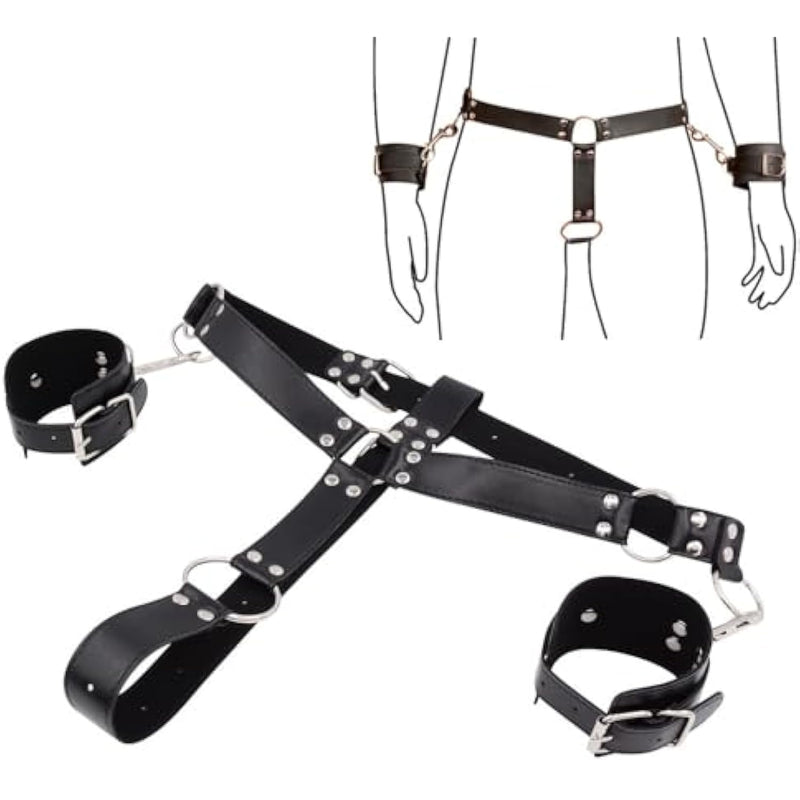 Male Chastity Cock Cage With Handcuffs, Adjustable Chastity Cage Strap On Harness Chastity Belts Devices With O Ring Anti Slip, Bdsm Penis Cage Adult Sex Toys For Men Sissy Gay
