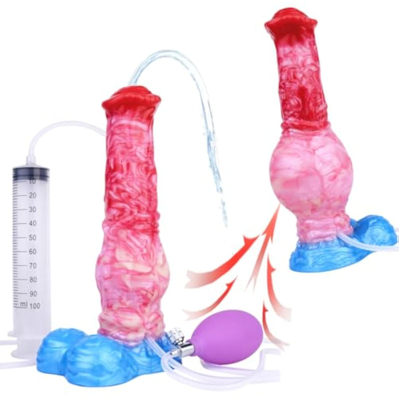 Simulation Squirting Horse Dildo 9.5 Inches Inflatable Butt Plug Sex Toy With Suction Cups