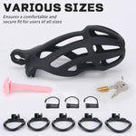 Male Chastity Cage, Large Chastity Device With 5 Sizes Rings And Invisible Lock For Man Penis Exercise Bondage Gear & Accessories Lightweight Adult Sex Toys (Large Size - Black)