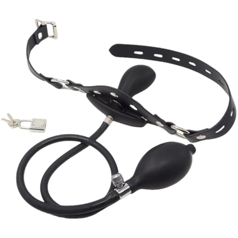Inflatable Silicone Strap-On Mouth Gag, Bdsm Faux Leather Adjustable Open Mouth Plug Expandable Silicone Gag Bondage For Fetish Lgbt Lover