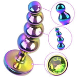 Metal Graduated Anal Beads with Jeweled Base Sturdy Curved Butt Plug for Men and Women
