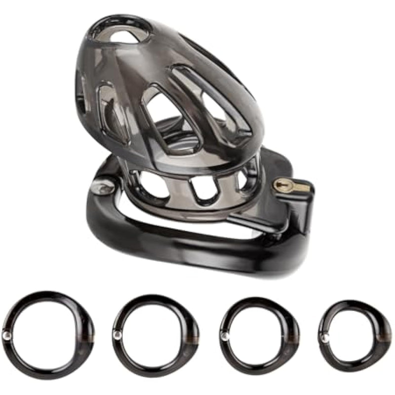 Male Cock Cage Chastity Device - Lightweight Chastity Cage Device For Men With 4 Different Sizes Rings Adult Sex Toy For Male Penis Exercise | 2 Keys And Mortice Lock Included | Black