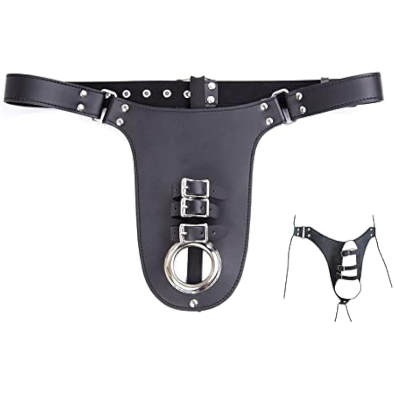 Bondage Gear Chastity Device Harness With Leather Cock For Men, Adult Men'S Bondage Leather Chastity Lock Pants, Sm Bdsm Fetish Sexy Male Lingerie Sex Toy