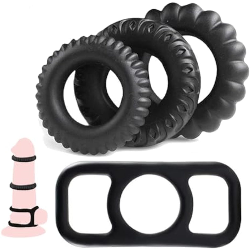 4Pcs Penis Ring Set Silicone With Different Size Cock Rings Kit Combination For Erection Enhancing, Male Cock Sleeve Penis Enlargement Stretchy Adult Sex Toys For Men Or Couple