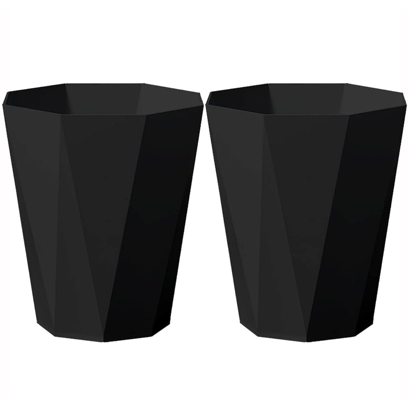 Trash Can Bathroom Waste Basket Plastic Diamond Shape 2.6 Gallon (2 Pack, Black)