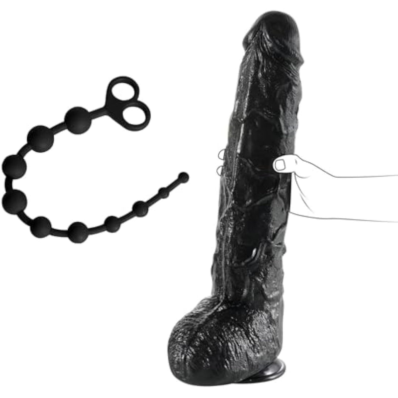 Silicone Anal Bead With 10 Balls + 17.3 Inch Long Realistic Huge Thick Dildo