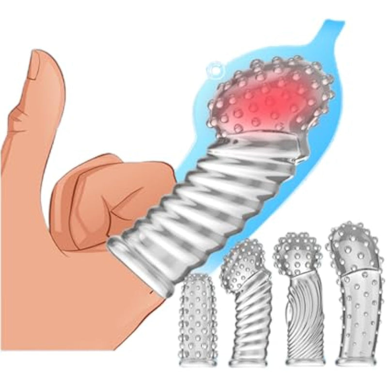 G-Spot Finger Sleeves Vibrator Accessories, Silicone Nipple Clitoral Stimulator for Couple Pleasure Game, Adult Sex Toy for Vaginal Anal, Transparent (4pack)