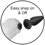 Snap-On Interchangeable 16.5 Inch White Fox Tail For Anal Plug | Thick Long And Furry Animal Tail For Women | Soft Vegan Friendly Faux Fur Tail | Kinky Animal Play Fox Cosplay Tail | Butt Plug S