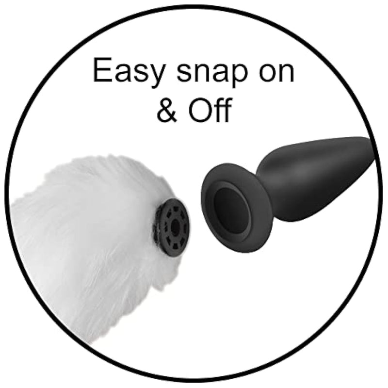 Snap-On Interchangeable 16.5 Inch White Fox Tail For Anal Plug | Thick Long And Furry Animal Tail For Women | Soft Vegan Friendly Faux Fur Tail | Kinky Animal Play Fox Cosplay Tail | Butt Plug S