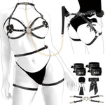 Bdsm Sex Bondage Breast Restraints Thigh Harness Kit Sex Toys For Women, 8Pcs Sets With Adjustable Handcuffs Ankle Cuff Blindfold Cross Strap Paddle Feather Traction Chain For Sm Adult Couples Play