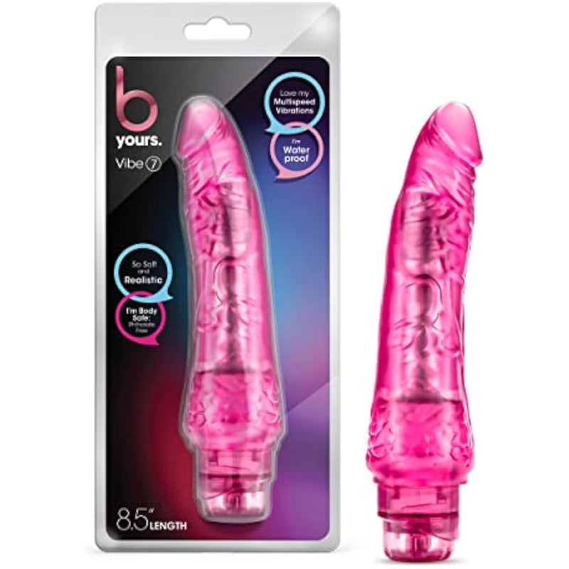 B Yours Vibe #7 - Soft Multispeed Vibrating Dildo - 8.75 Inch Long - 1.75" Wide - Flexishaft Flexible Body Conforms To Your Body - Waterproof Vibrator - Sex Toy For Women - Clear Pink