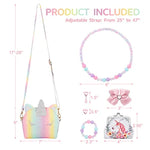 7Pcs Toddler Purse For Girl, Girls Wallet With Pretend Play Toys, Princess Toys With Kids Dress Up Jewelry Set (Rainbow Unicorn)