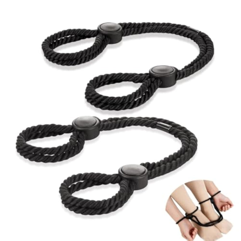 Handcuffs 2Pcs Bdsm Bondage Ropes Ankle Cuffs Restraints Adjustable Jewelry Rope Bracelet Sex Toys Shibari Cotton Ropes Beginner Fetish Adult Game For Women (Black)