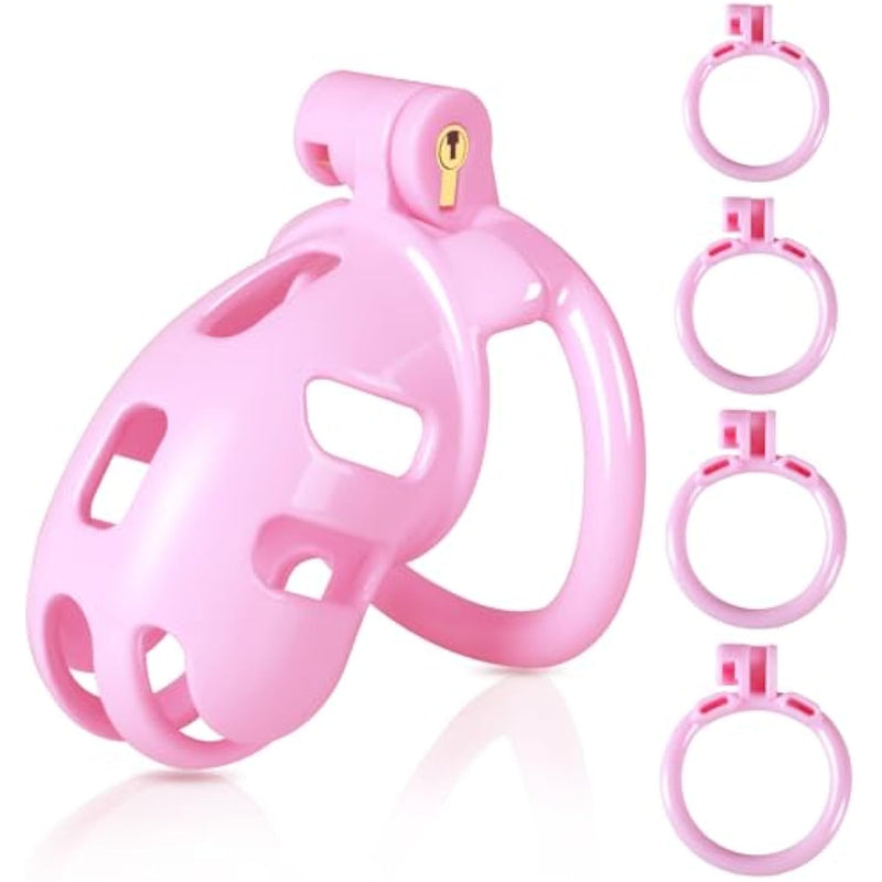 Chastity Cage Cock Cage, Male Chastity Device With 4 Sizes Of Rings, 3D Printed Lightweight Resin Male Chastity Cage Hidden Lock Penis Cage Bondage Gear & Accessories Abstinence And Exercise Pink(L)