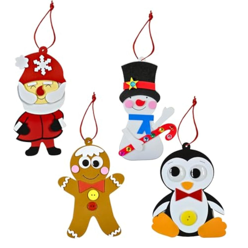 12 Pack Foam Christmas Ornament Craft Kit with Santa, Snowman, Penguin & Gingerbread