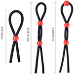 Adjustable Cock Ring Set Love Rings Basic Penis Ring Sex Toys, Silicone Male Cock Ties Black String With Red Beads, Designed For Harder Erection, 3 Pcs