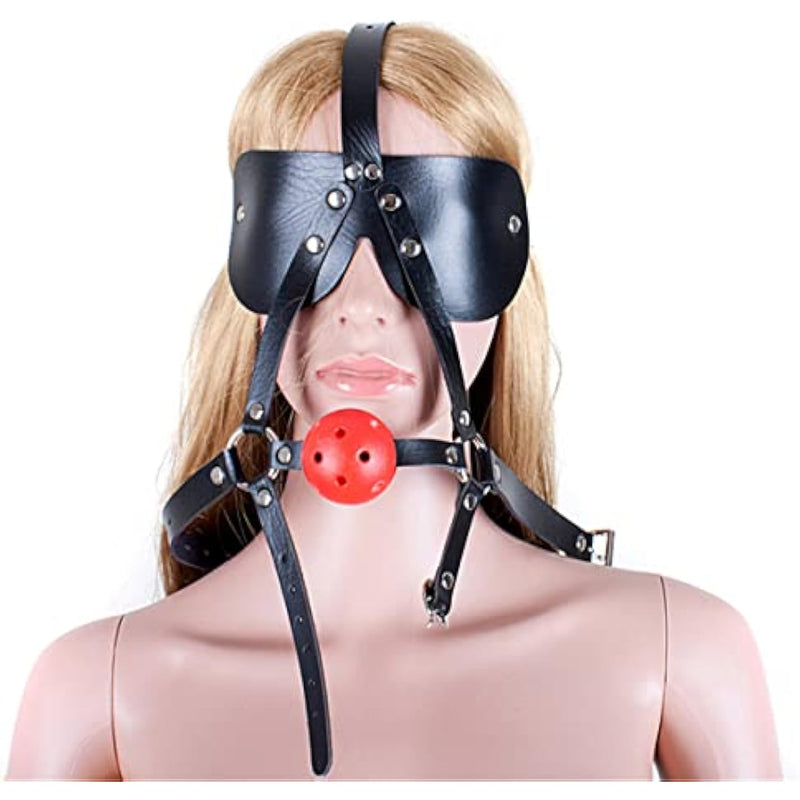 Leather Restraint Blindfold Harness With Breathable Holes Mouth Ball Gag Sm Bondage Gag Sex Toys For Couple