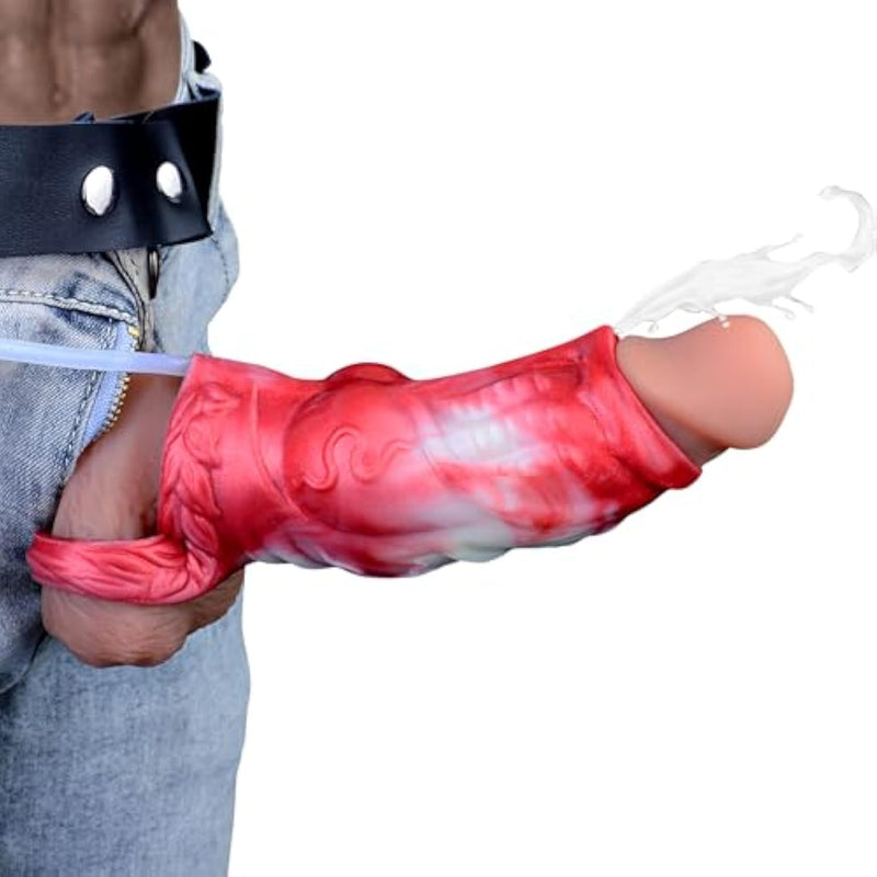 Squirting Penis Sleeve Cock Rings For Male, Silicone Dildo Extension With Penis Ring For Delay Ejaculation Erection Penis Enlargement For Men Couples(M-Squirting)