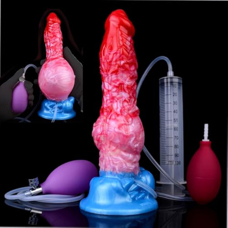 Inflatable Squirting Dog Dildo Realistic Silicone Animal Knot Fake Penis Expansion Knotted Anal Plug With Hands Free Strong Suction Cup Waterproof Sex Toy Suitable For Adult Men Women