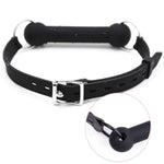 Black Leather Ball Mouth Plug with Adjustable Silicone Gag for Bondage and Role-Playing