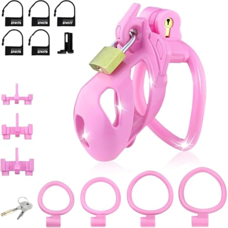 Male Chastity Cage Device - Lightweight Cock Cage With 3 Testicle Space Connection & 4 Cock Rings, Double Metal Lock Penis Cage With 5 Disposable Lock, Bondage Gear & Accessories Adult Sex Toy For Men