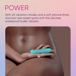Ultra Bullet Vibrators - Discreet Female Sex Toy With 20 Powerful Vibration Modes - Waterproof, Whisper Quiet, Extra Soft Mini Bullet Vibrator Adult Toys With Usb Magnetic Charging (Aqua)