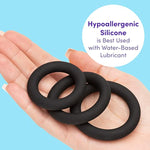 Get Hard Triple Cock Ring Set - Extra Thick Silicone - 3 Sizes - Cock And Ball Rings For Men - Waterproof Pleasure Enhancer - Gifts For Men - Black