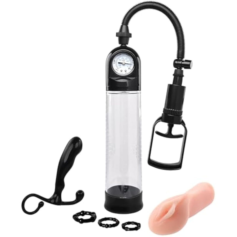 Adam'S Pleasure Kit For Him, 6 Piece Penis Pump Kit With Cock Rings, Prostate Massager, Realistic Stroker, Male Enhancement Set For Stamina Training, Performance, And Intense Pleasure