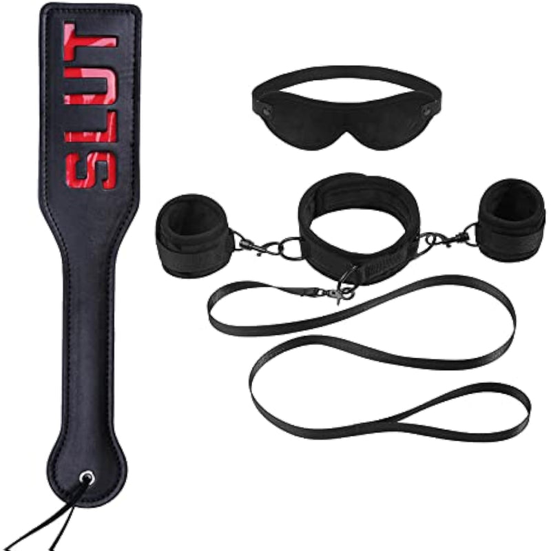 Soft Collar With Lead Set, Bondage Handcuffs Blindfold And Slut Spanking Paddle For Adults Bdsm Restraint Sex Toys