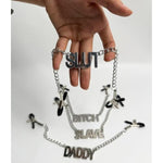 Nipple Clamps Clips With Chain Body Breast Adjustable Couple Sex Pleasure For Women Slut/Slave/Bitch/Daddy Bdsm Torture (Slave+Slut)