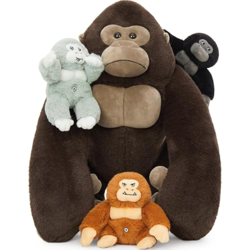 4Pcs Giant Gorilla Stuffed Animals -19.6" Large Brown Gorilla Plush With 3 Babies Stuffed Gorilla Inside, Soft And Cuddly Companion Plush Toy Gifts For Kids,Children,Boys,Girls
