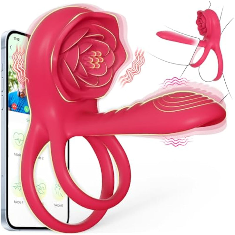 Vibrating Cock Ring Penis Sleeve With Rose Clitoral Stimulator, Penis Ring Vibrator Couples Adult Sex Toys For Men Women, Male Female Couple Sex Toy With G Spot Clitoris Vibrator