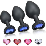 3Pcs Heart Shaped Anal Butt Plug Set With 5 Replacement Diamond Silicone Anal Trainer Butt Toys Large/Medium/Small Anal Training Kits Sex Toys For Women Men Couples Lover Personal Massager Anal Plugs