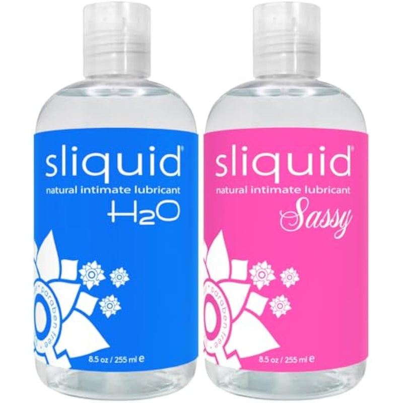 H2O + Sassy Variety 2-Pack – Water-Based Lube For Women, Men & Couples, Personal Lubricant Set, Non-Staining, Unscented, Unflavored, 8.5 Oz Ea
