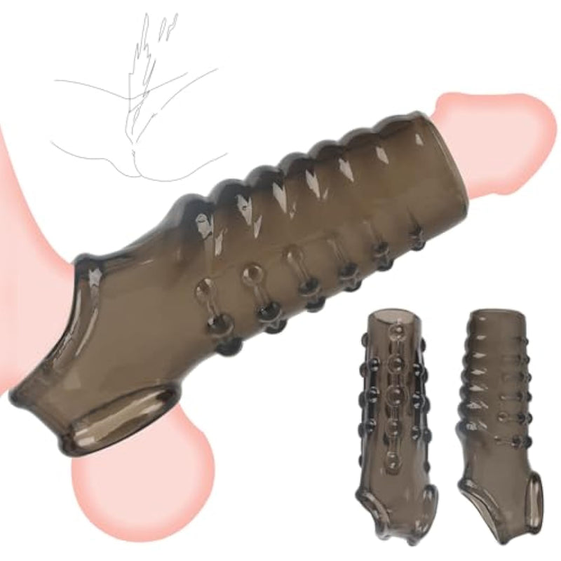 2PCS Premium Cock Enlarger Sex Toys, Reusable Ultra-Soft Penis Extender Sleeves with Penis Ring for Men and Couples, Pumps and Enlargers, Male Sex Toy for Boost Sexual Pleasure and Performance (Black)