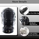 Full Head Cover Face Mask Faux Leather Head Hood with Dildo Mouth Gag, Erotic Fetish BDSM SM Blindfold for Adults Couples Sex Restraints Bondage Flirt Slave Role Play, Sex Toy Headgear