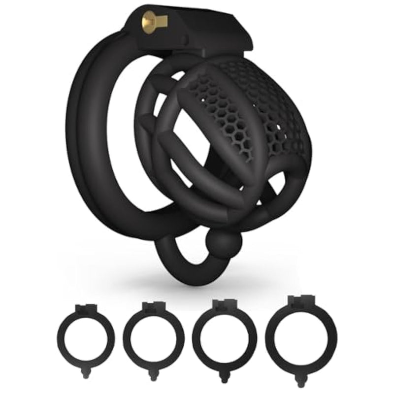 Chastity Cage Male Aeration Penis Cage Honeycomb Chastity Devices For Men Cock Cage With 4 Hooked Penis Ring Adult Sissy Chastity Bondage Sex Toys (Mini,Black)
