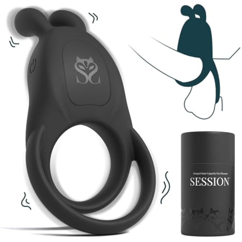 Vibrating C-Ring Toy With Bunny Ear Clitoral Stimulator - Vibrating C-Ring For Couples With 10 Modes - Adult Sex Toy For Men, Women, Water Resistant